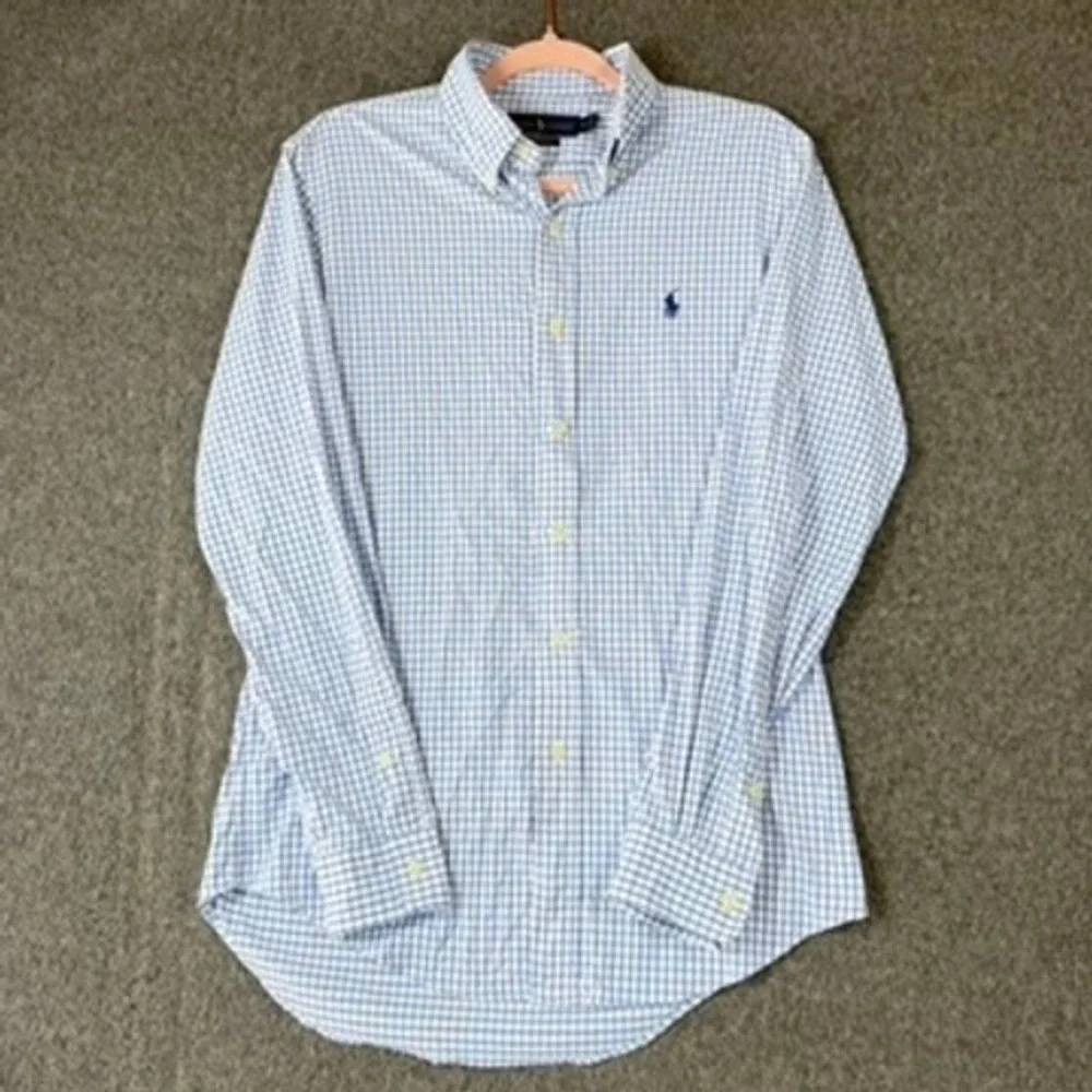 Polo Ralph Lauren Performance Gingham Button Down Shirt Blue White Mens Small
